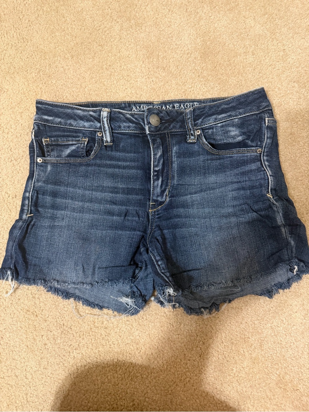 American Eagle Outfitters Indigo Frayed Hem Denim Shorts